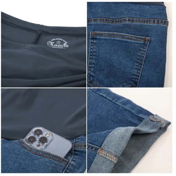 Maacie Maternity High Waist Jean Shorts Whole Pregnancy Short Jeans - Picture 8 of 10